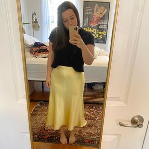 ZARA yellow satin midi skirt